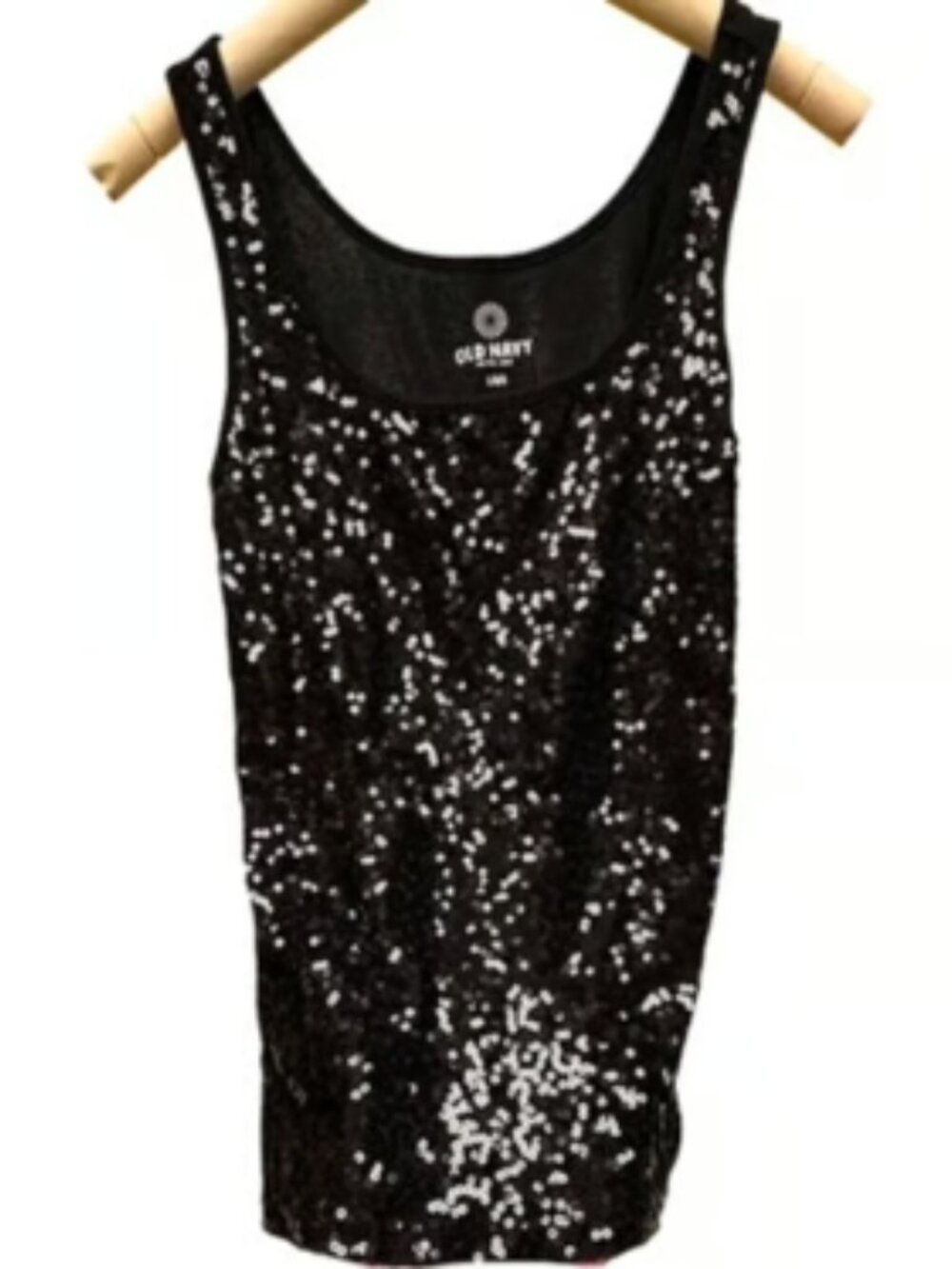 Old Navy Black Sequin Tank Top Sleeveless Sparkly Top Breathable Stretchy NEW